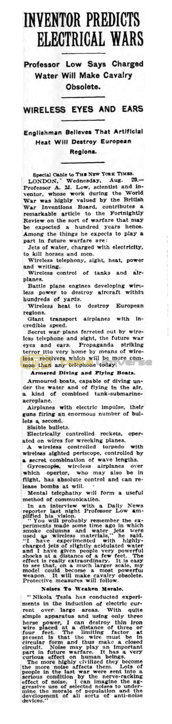 Preview of Inventor Predicts Electrical Wars article