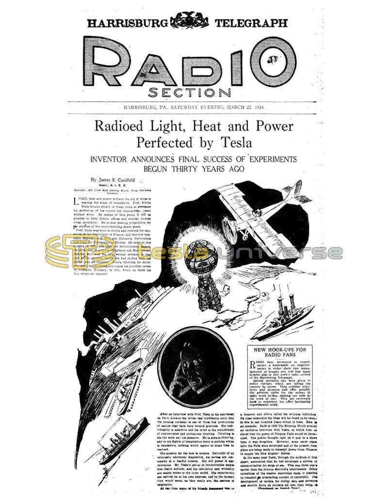 Preview of Radioed Light, Heat and Power Perfected by Tesla article