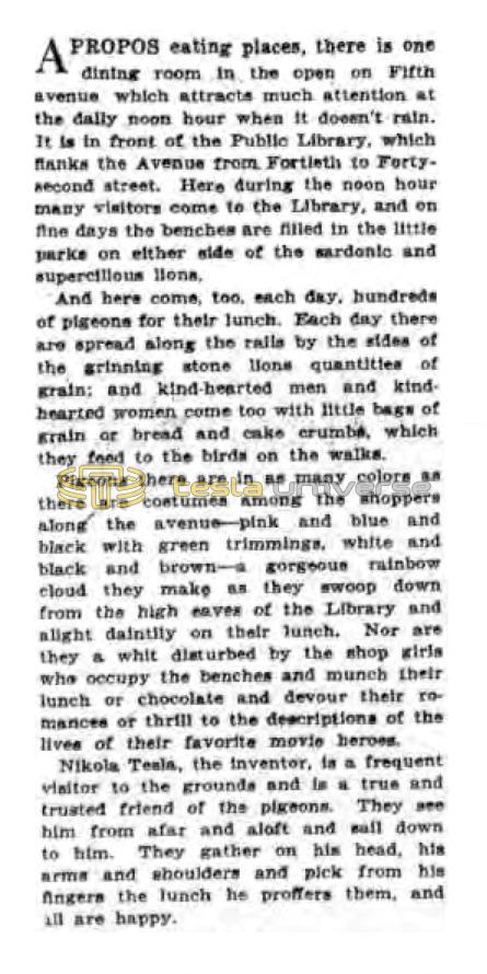 Preview of Nikola Tesla, Trusted Friend of the Pigeons article