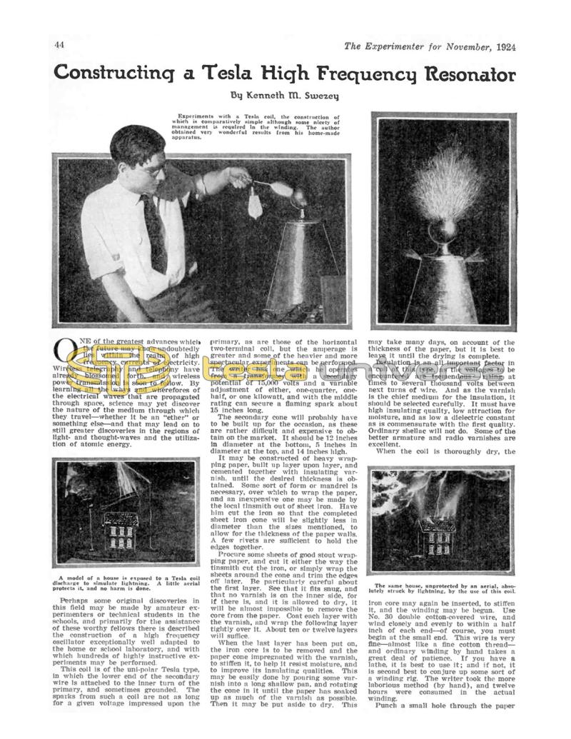 Preview of Constructing a Tesla High Frequency Resonator article