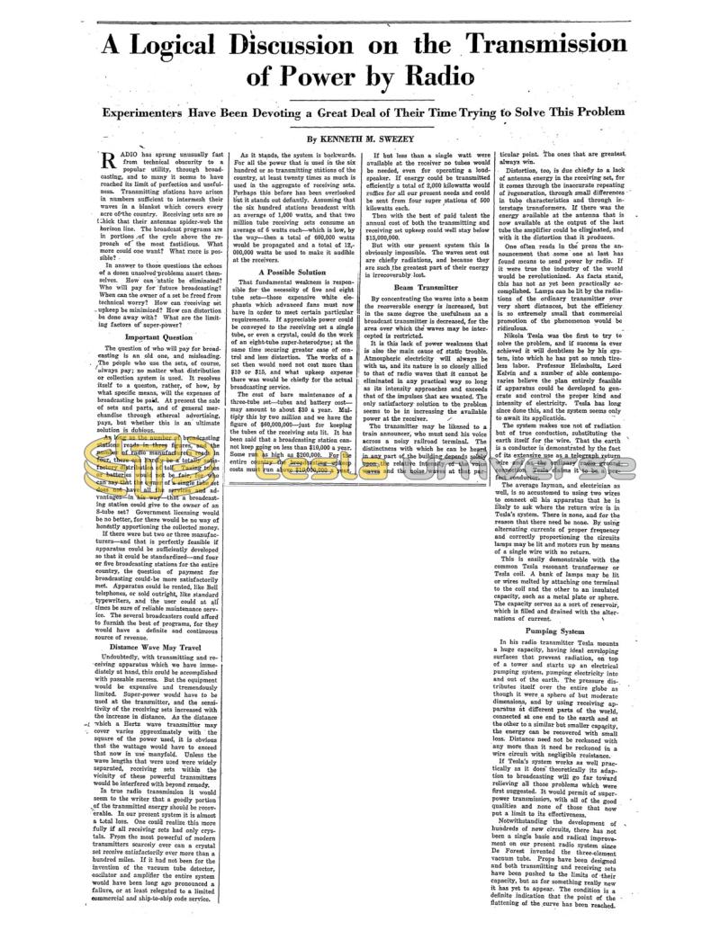 Preview of A Logical Discussion on the Transmission of Power by Radio article