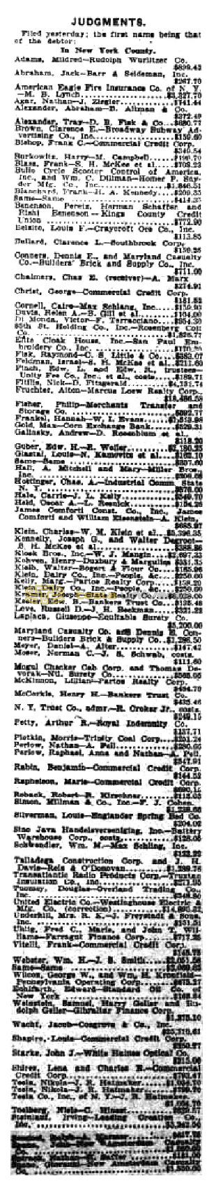 Preview of New York County Judgments (May 27, 1926) article