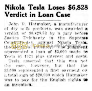 Preview of Nikola Tesla Loses $6,828 Verdict in Loan Case article