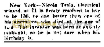 Preview of Nikola Tesla Not Sure of His Birthday article