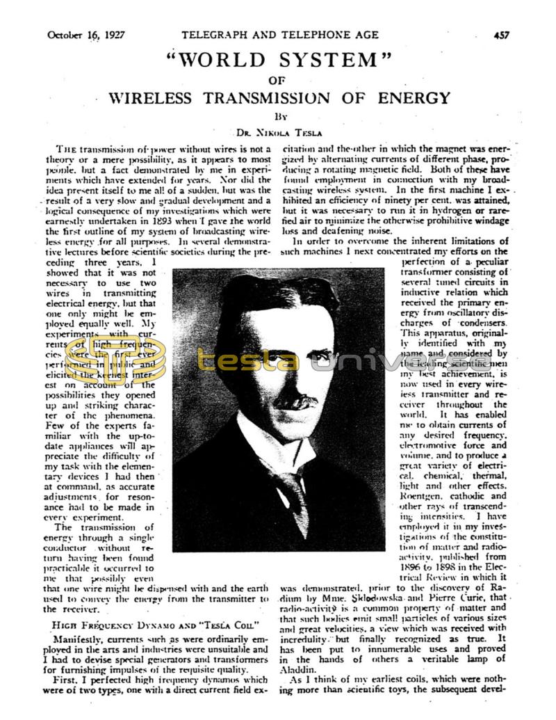 Preview of World System of Wireless Transmission of Energy article
