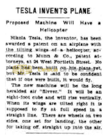Preview of Tesla Invents Plane article