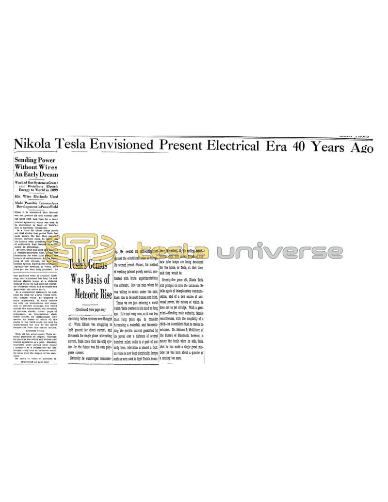 Preview of Nikola Tesla Envisioned Present Electrical Era 40 Years Ago article