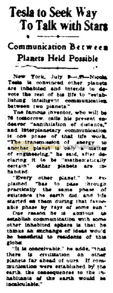 Preview of Tesla to Seek Way To Talk with Stars article