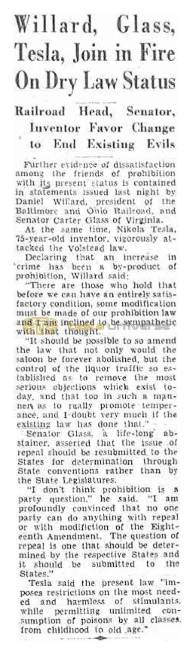Preview of Williard, Glass, Tesla, Join in Fire On Dry Law Status article