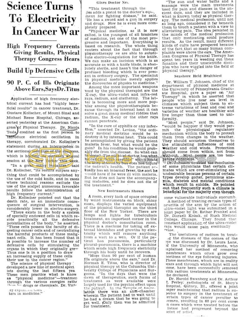 Preview of Science Turns To Electricity In Cancer War article