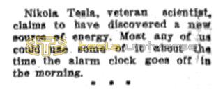 Preview of Nikola Tesla Claims Discovery of New Energy Source article