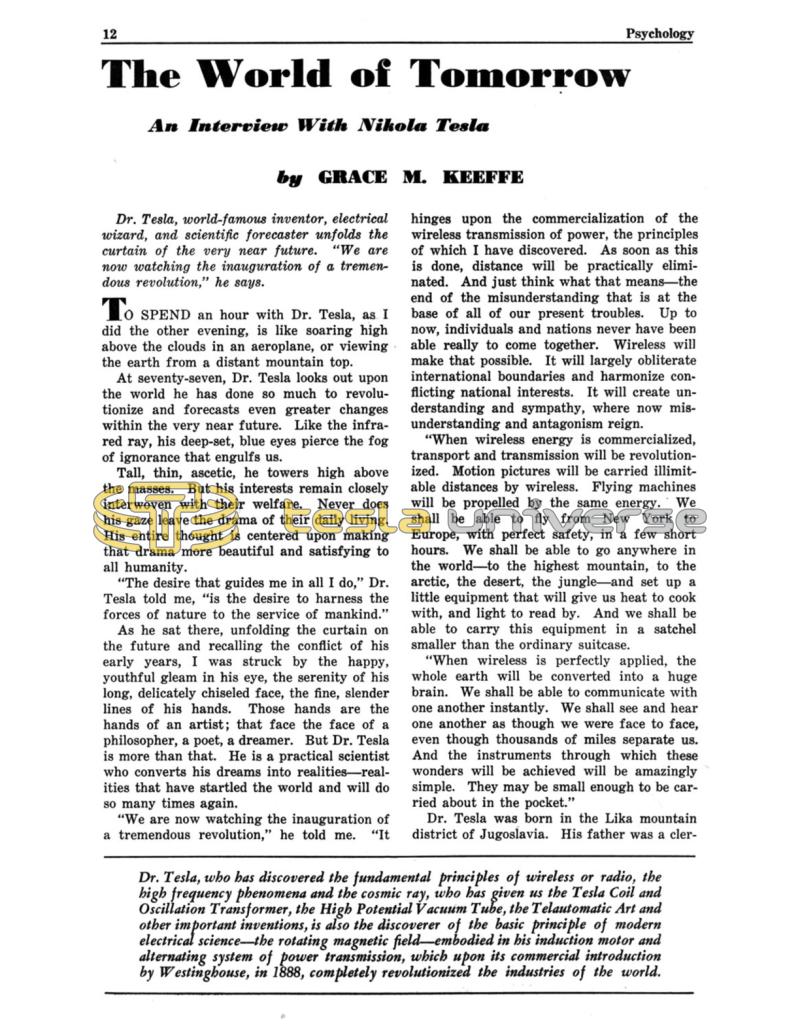 Preview of The World of Tomorrow - Interview with Nikola Tesla (INCOMPLETE) article