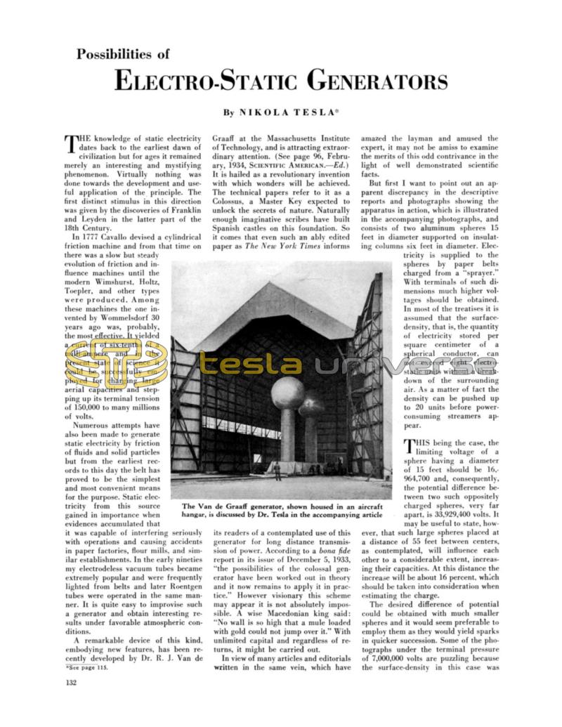 Preview of Possibilities of Electro-Static Generators article