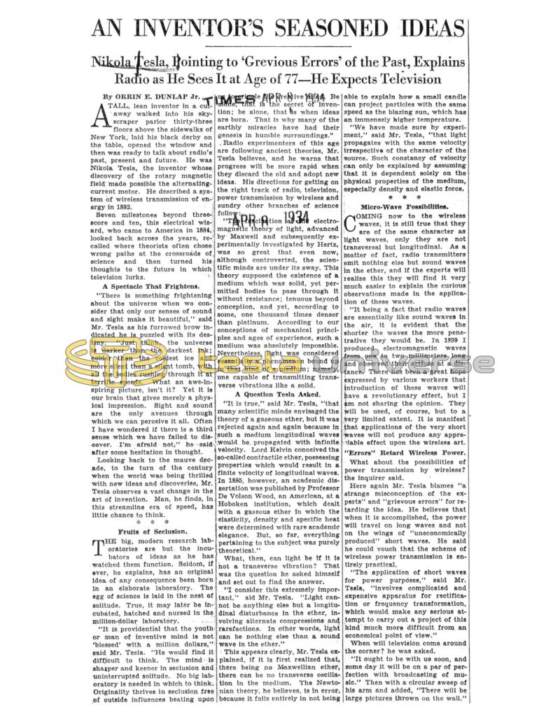 Preview of Tesla Sees Evidence Radio And Light Are Sound article