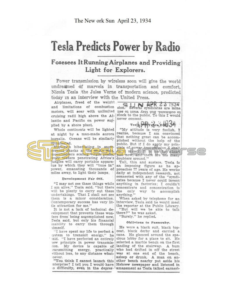 Preview of Tesla Predicts Power by Radio article