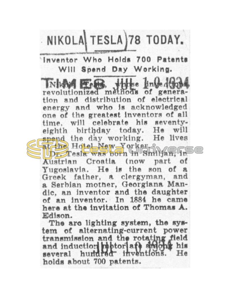 Preview of Nikola Tesla 78 Today article