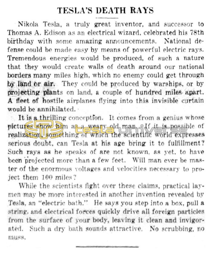 Preview of Tesla's Death Rays article