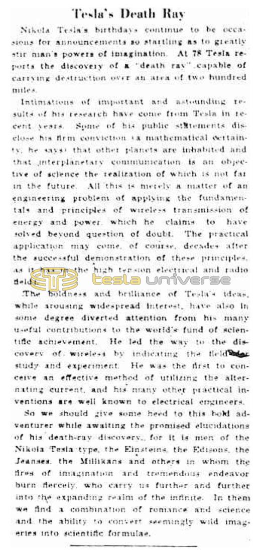 Preview of Tesla's Death Ray article
