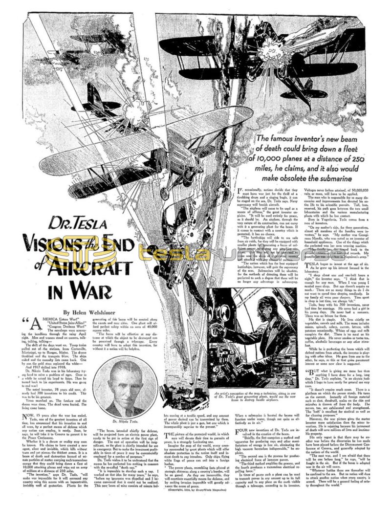 Preview of Dr. Tesla Visions the End of Aircraft in War article