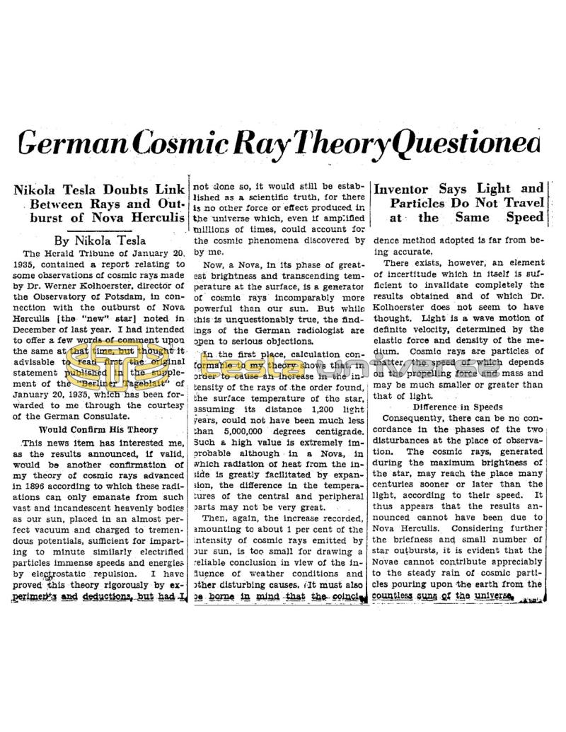 Preview of German Cosmic Ray Theory Questioned article