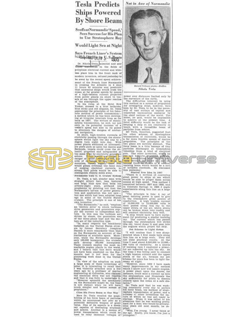 Preview of Tesla Predicts Ships Powered By Shore Beam article