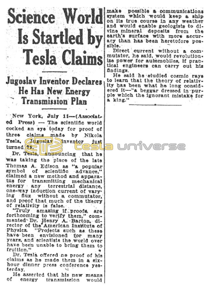 Preview of Science World Is Startled by Tesla Claims article