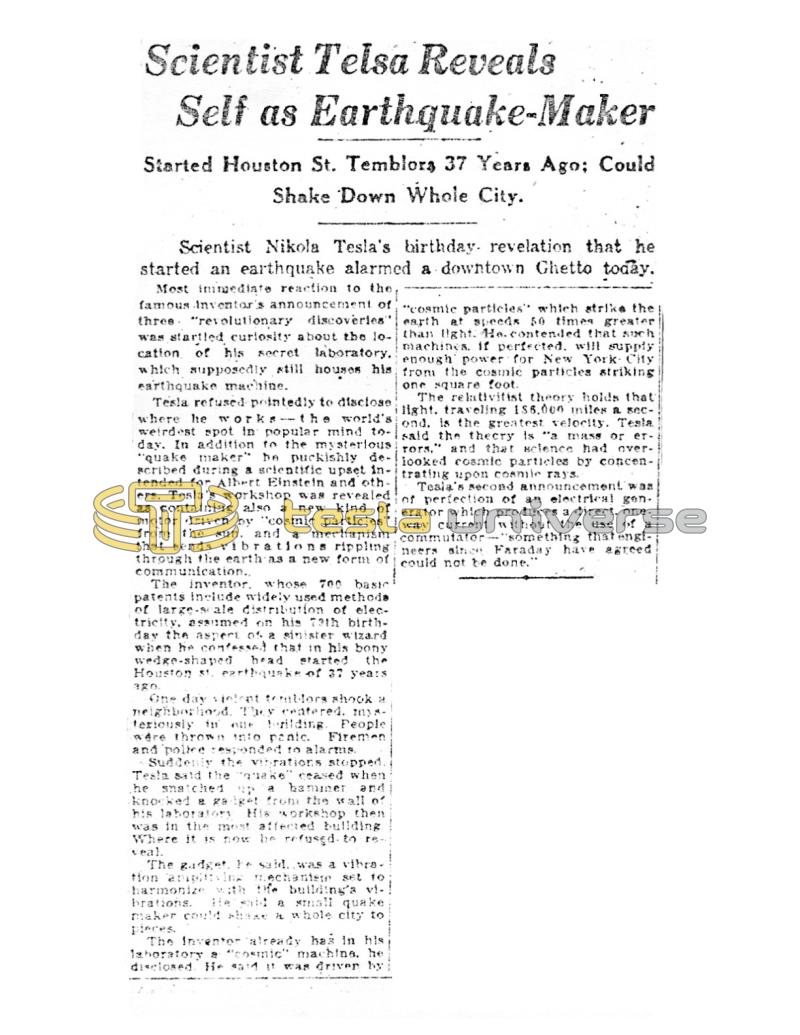 Preview of Scientist Tesla Reveals Self as Earthquake-Maker article