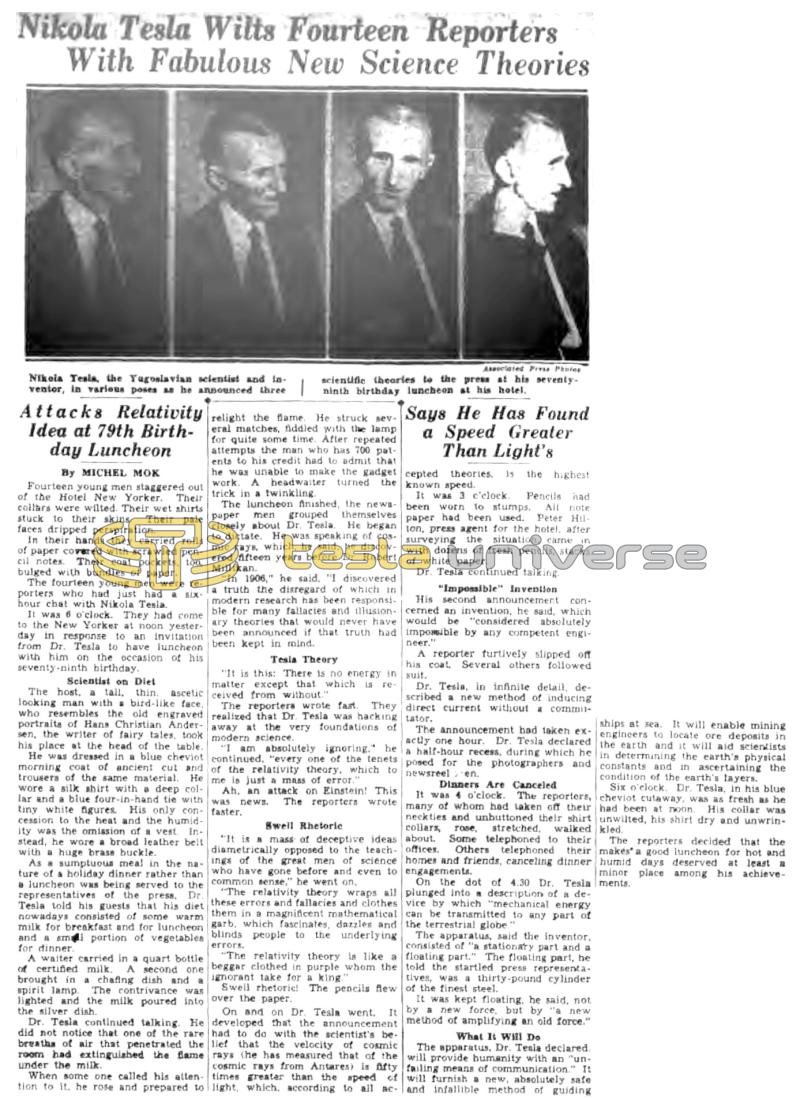 Preview of Nikola Tesla Wilts Fourteen Reporters With Fabulous New Science Theories article