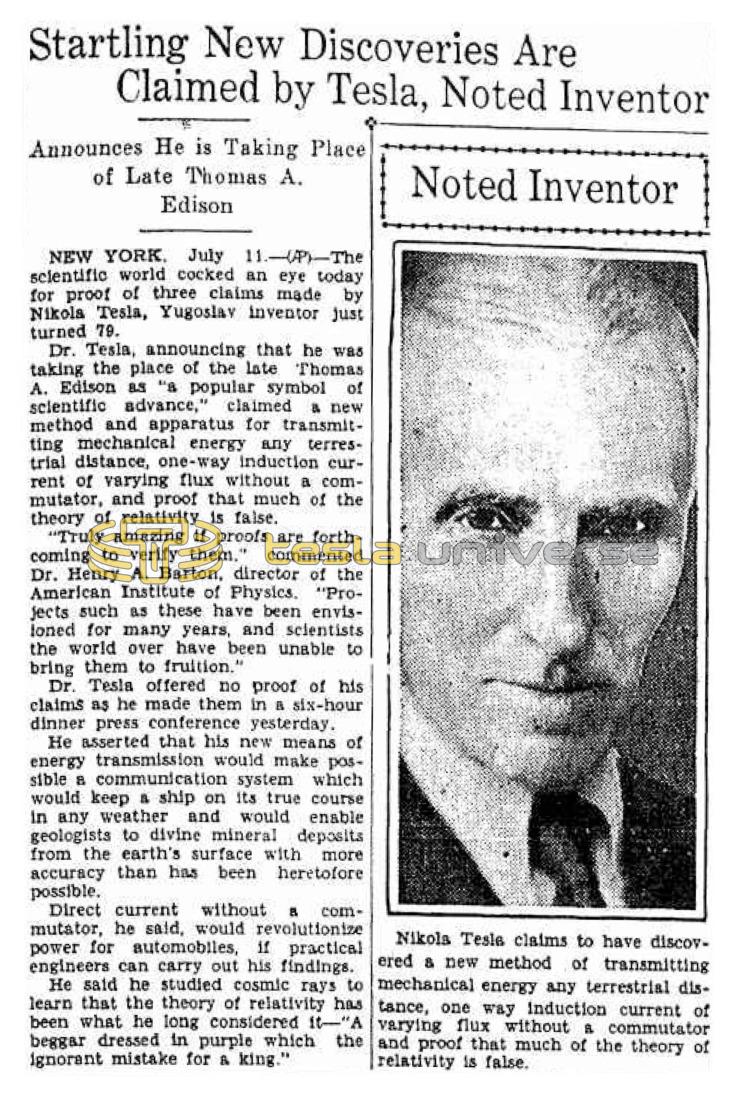 Preview of Startling New Discoveries Are Claimed by Tesla, Noted Inventor article