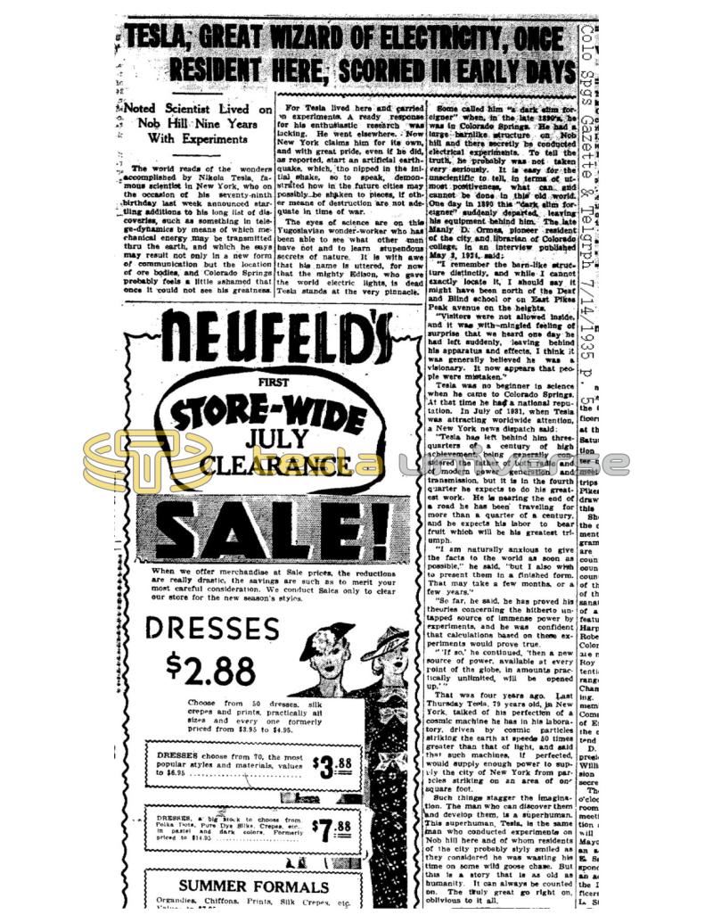 Preview of Tesla, Great Wizard Of Electricity, Once Resident Here, Scorned In Early Days article