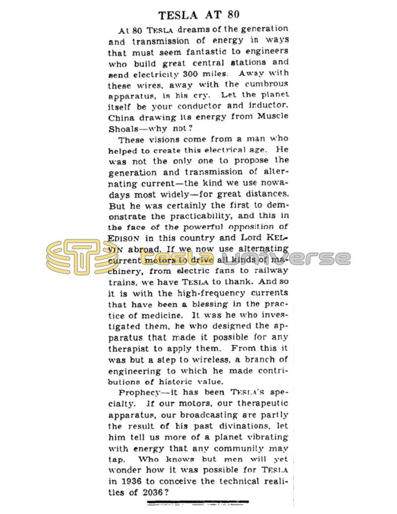 Preview of Nikola Tesla at 80 article