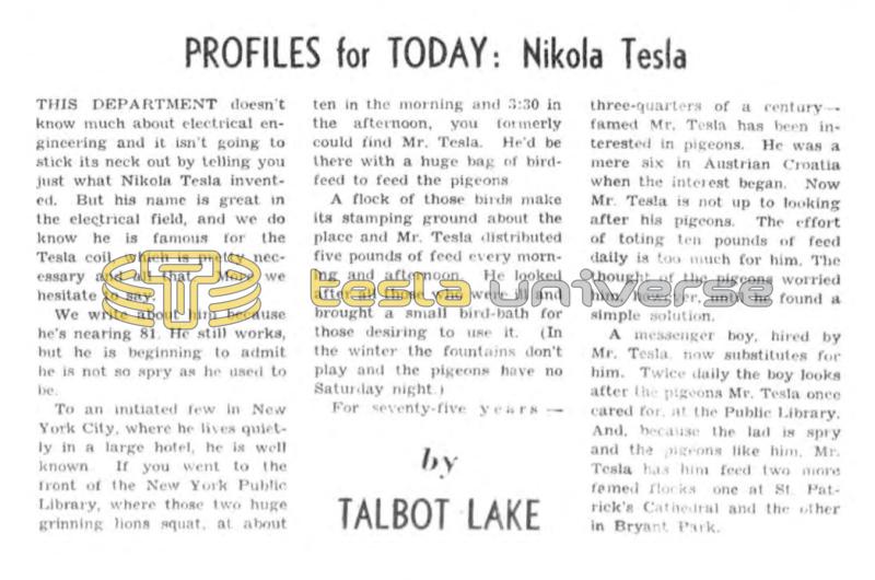 Preview of Profiles for Today: Nikola Tesla article