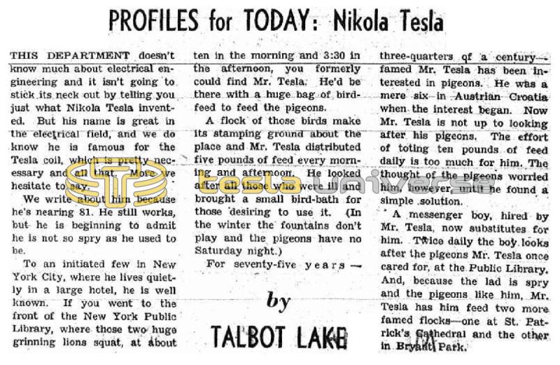 Preview of Profiles for Today: Nikola Tesla article