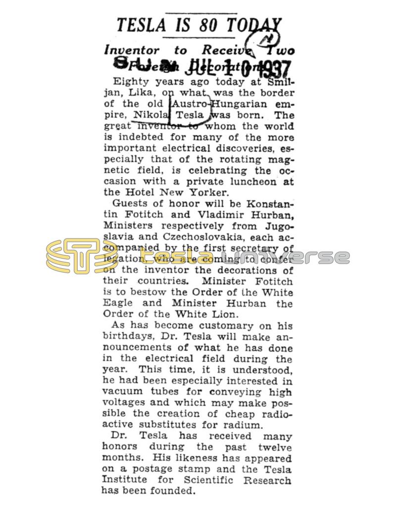 Preview of Tesla is 80 Today article