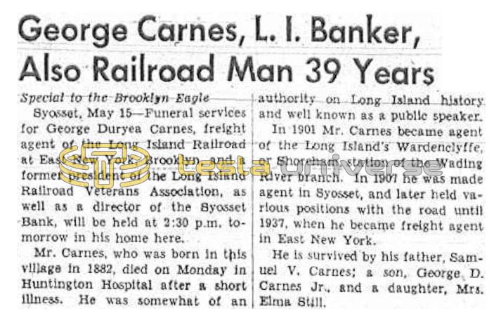 Preview of George Carnes, L. I. Banker, Also Railroad Man 39 Years article