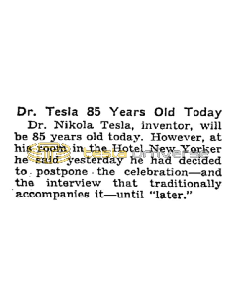 Preview of Dr. Tesla 85 Years Old Today article