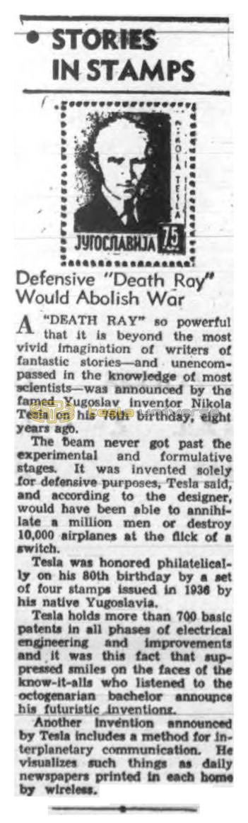 Preview of Stories in Stamps - Defensive "Death Ray" Would Abolish War (reprint) article