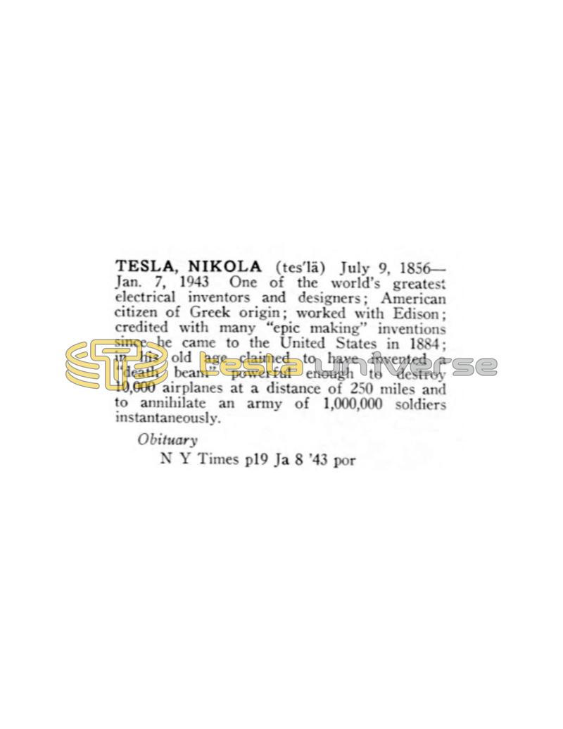 Preview of Obituary Nikola Tesla article