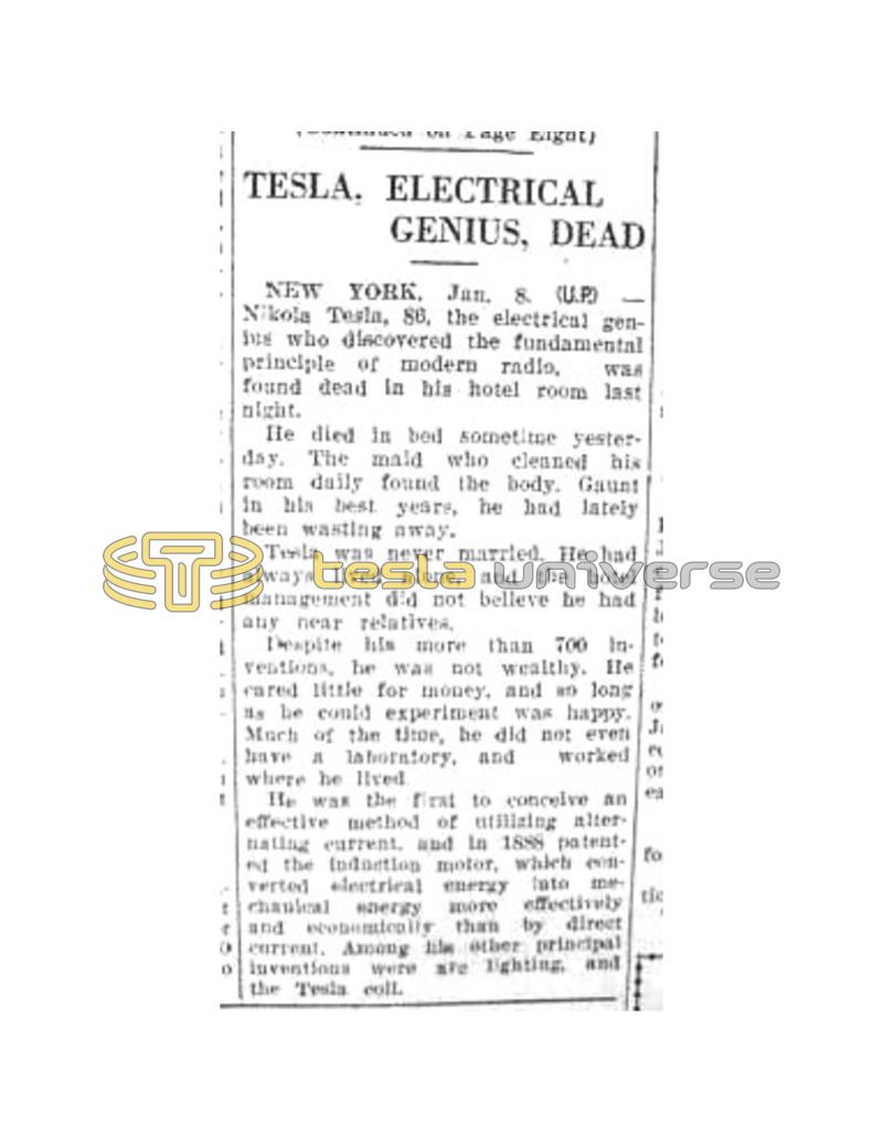Preview of Tesla, Electrical Genius, Dead article