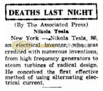 Preview of Deaths Last Night - Nikola Tesla (reprint 2) article