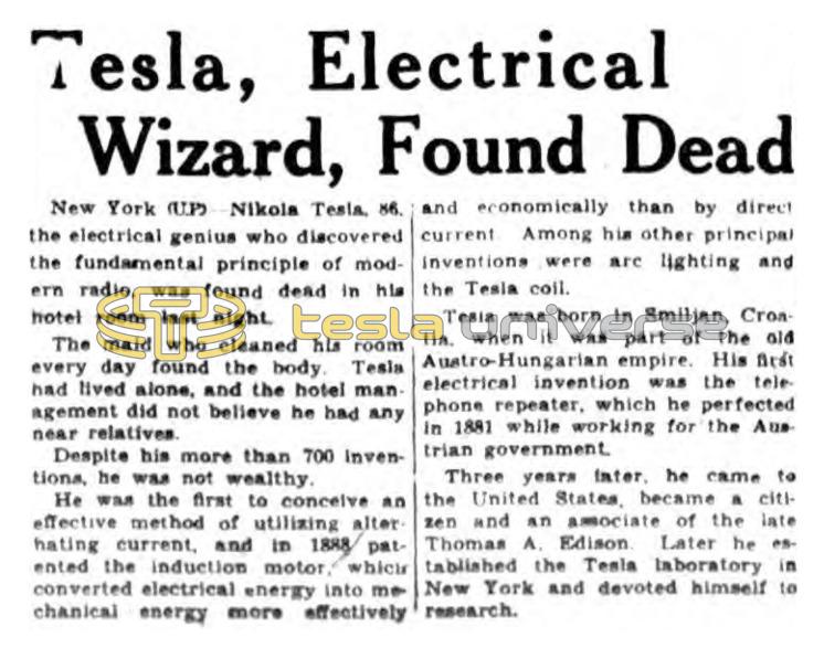 Preview of Tesla, Electrical Wizard, Found Dead article