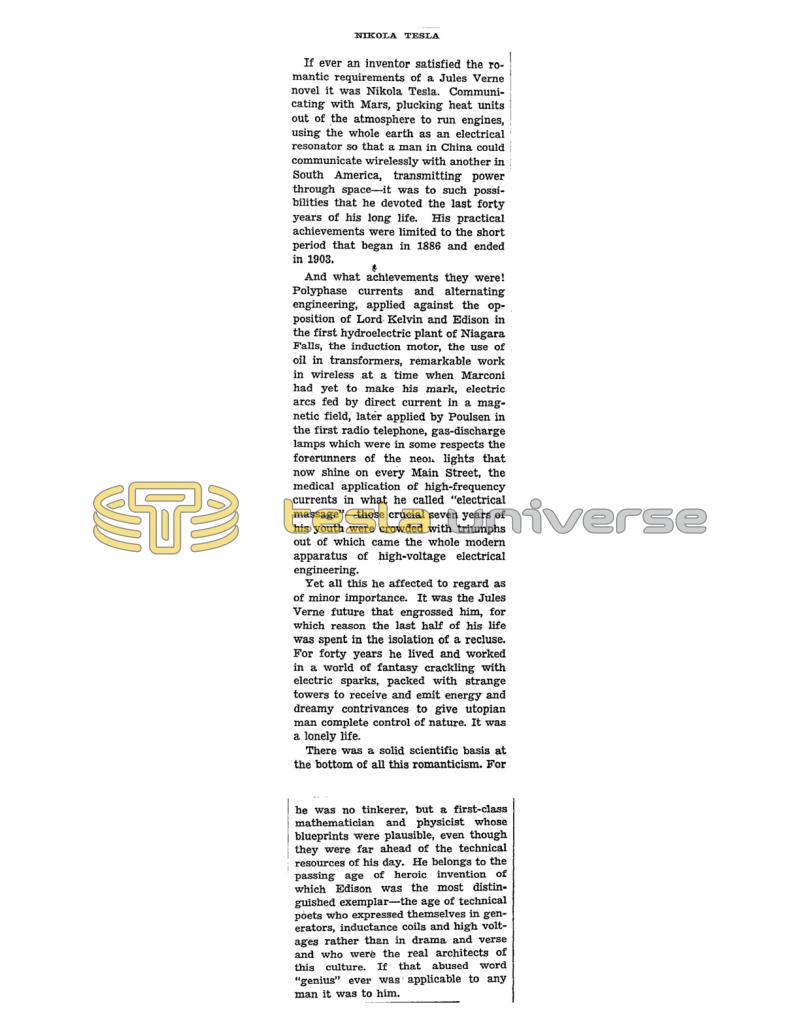 Preview of Nikola Tesla (Jan. 9, 1943) article
