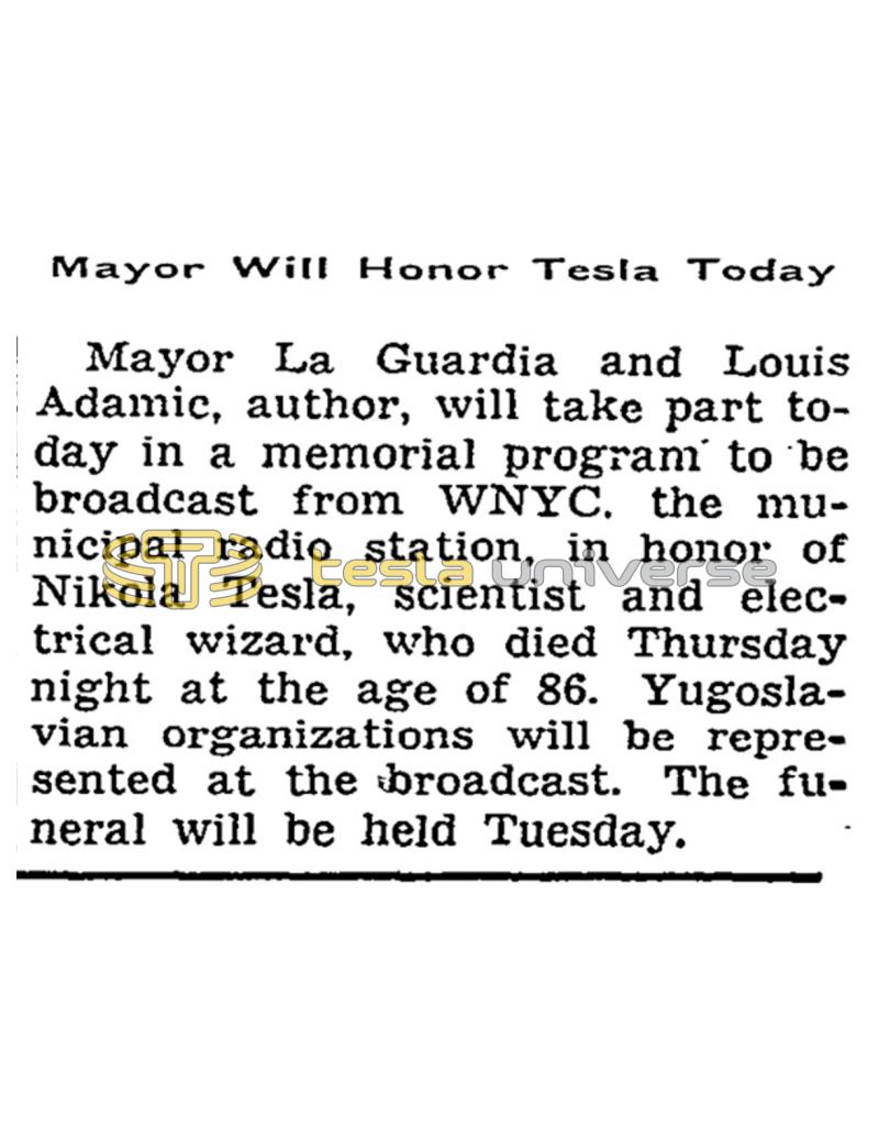 Preview of Mayor Will Honor Tesla Today article