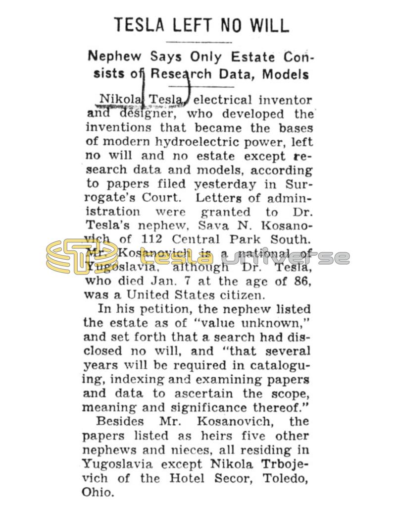 Preview of Tesla Left No Will article