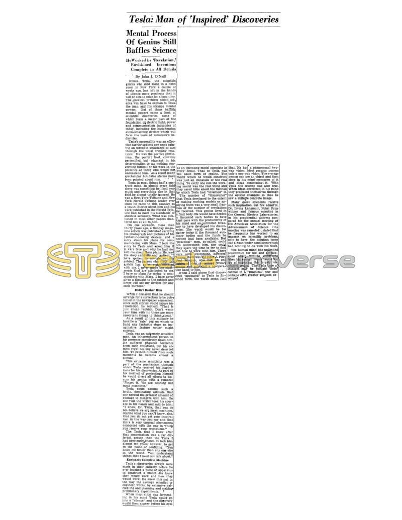 Preview of Tesla: Man of 'Inspired' Discoveries article