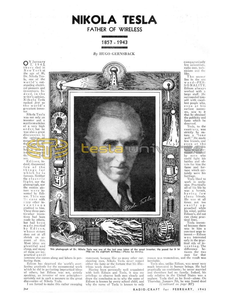 Preview of Nikola Tesla - Father of Wireless article