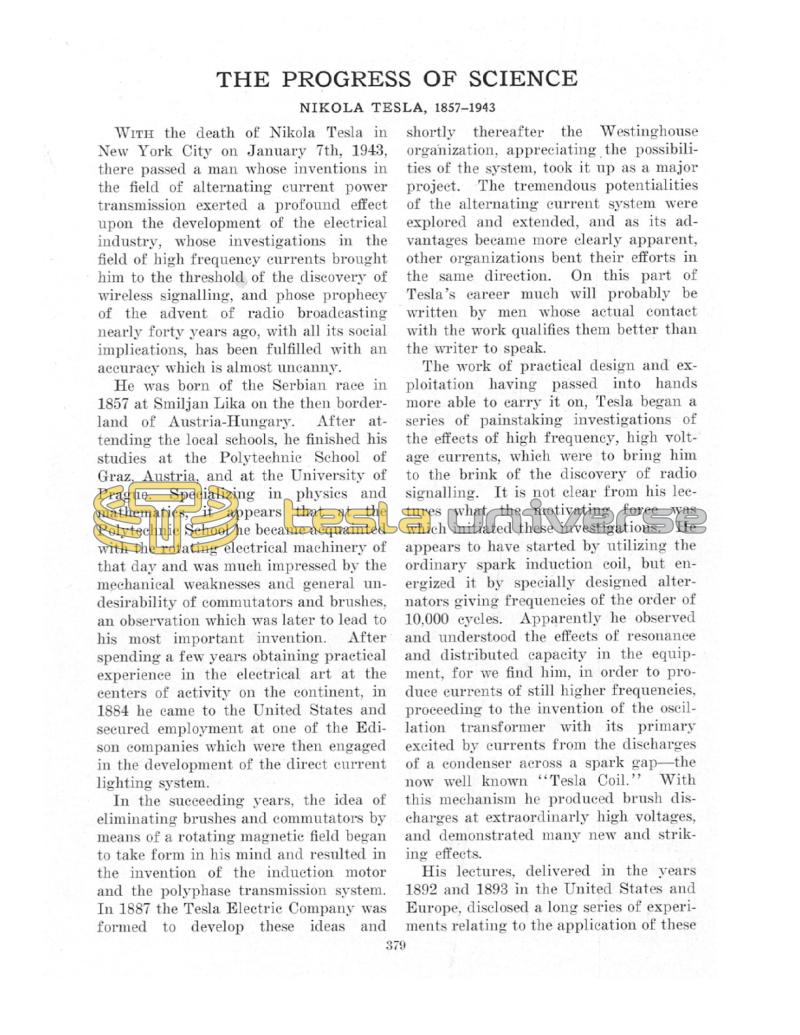 Preview of The Progress of Science - Nikola Tesla article