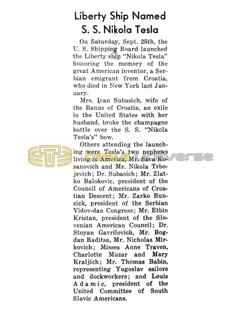 Preview of Liberty Ship Named S. S. Nikola Tesla article