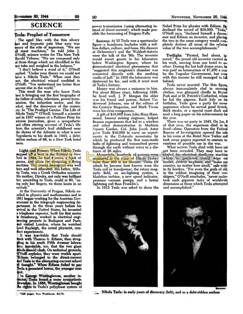 Preview of Nikola Tesla: Prophet of Tomorrow article
