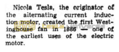 Preview of Nikola Tesla Created the First Westinghouse Fan article